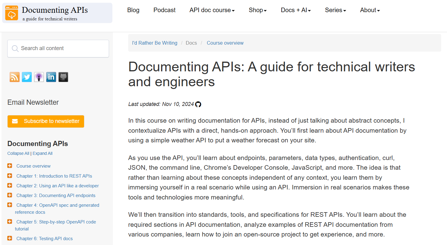 Overview of Tom Johnsons Documenting APIs course